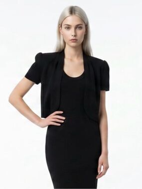 ST. JOHN | Vintage Black Two Piece Set Dress & Crop Bolero Jacket Women’s 10